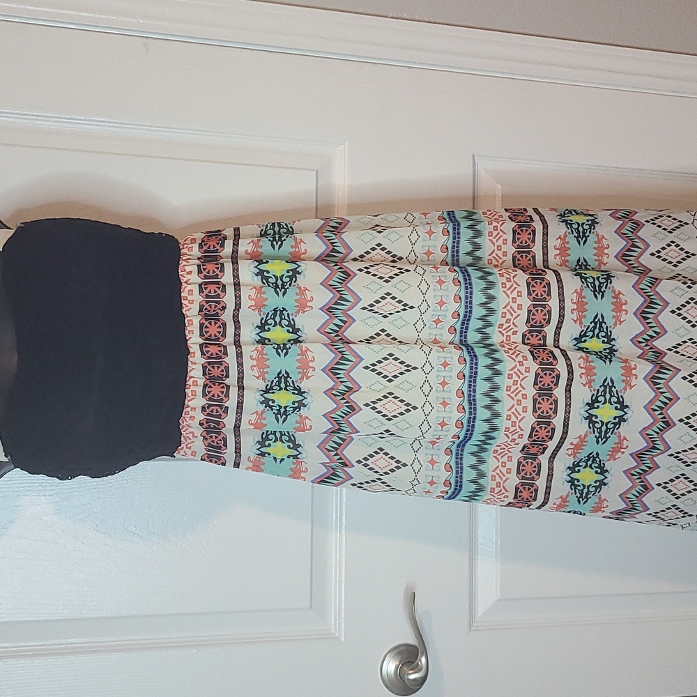 Black/Multi Colored Strapless Dress Size L